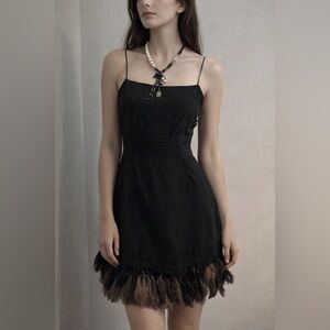 Juicy Couture Black Silk Feather Trim Mini Dress